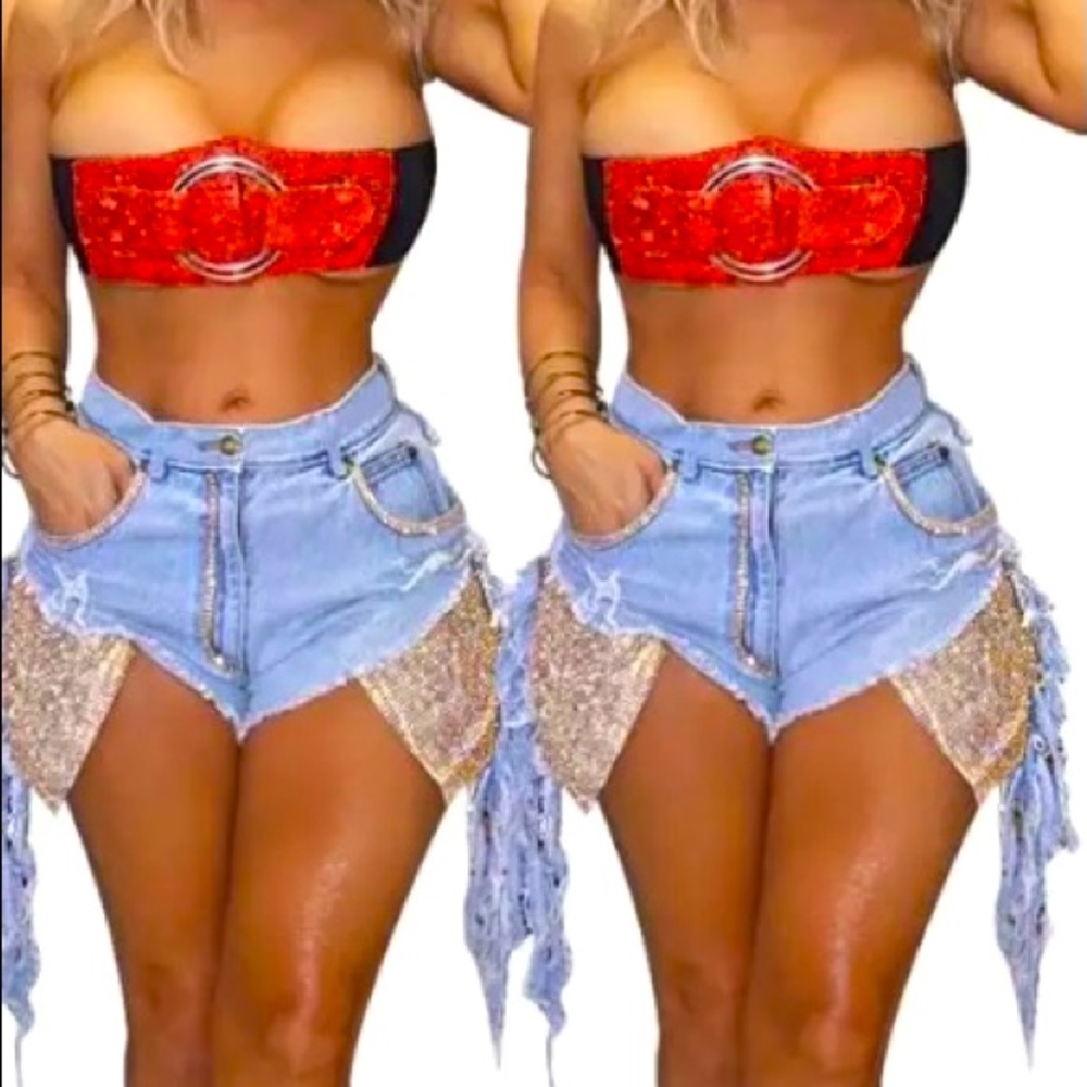 High Waist Denim Tassel Shorts